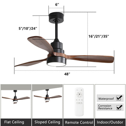 Ventilateur de plafond LED intégré 48 et 52 pouces avec éclairage et télécommande, moteur CC réversible