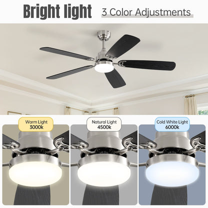 Ventilateur de plafond LED intégré 48 et 52 pouces avec éclairage et télécommande, moteur CC réversible