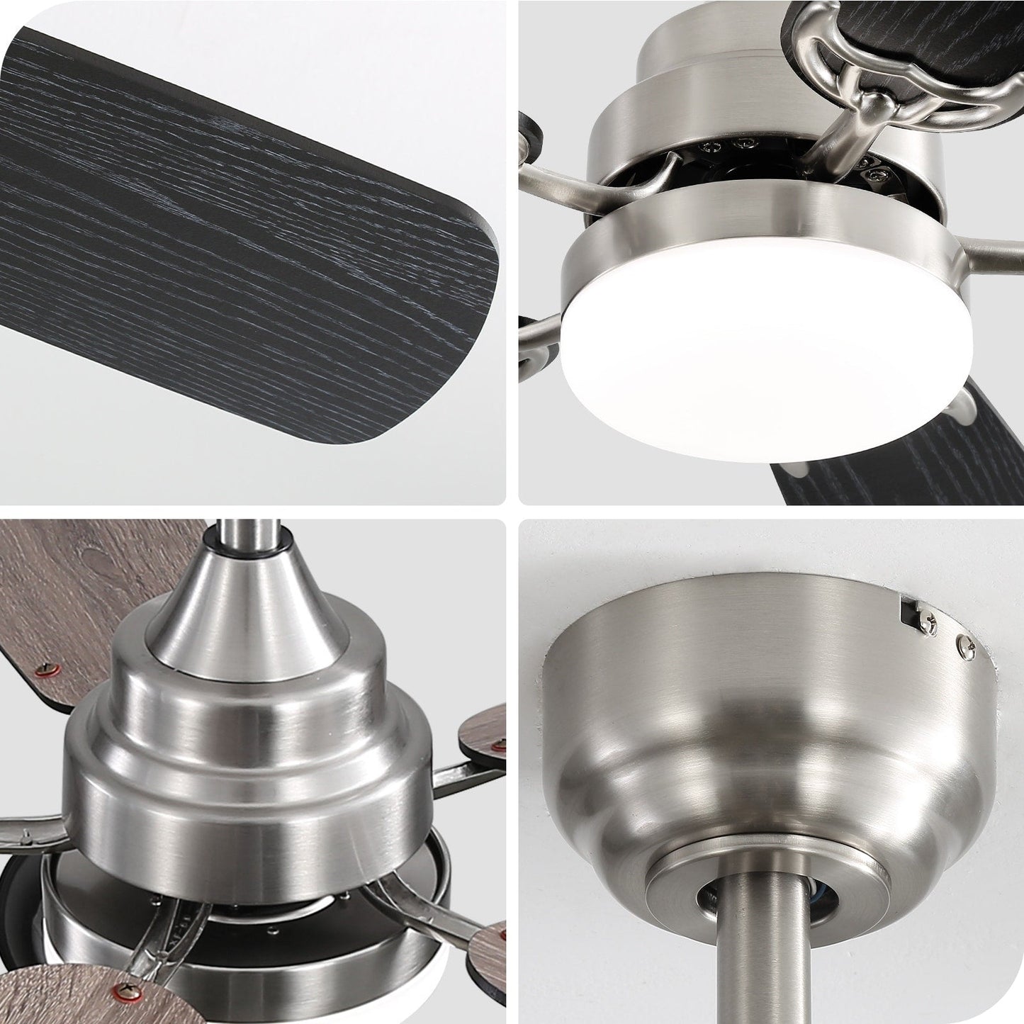 Ventilateur de plafond LED intégré 48 et 52 pouces avec éclairage et télécommande, moteur CC réversible