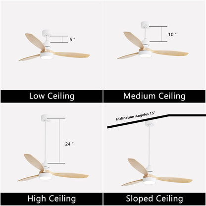 Ventilateur de plafond LED intégré 48 et 52 pouces avec éclairage et télécommande, moteur CC réversible