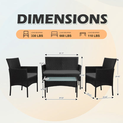 Ensemble de mobilier de jardin en résine tressée 4 pièces, canapé d'angle extérieur en rotin avec coussins