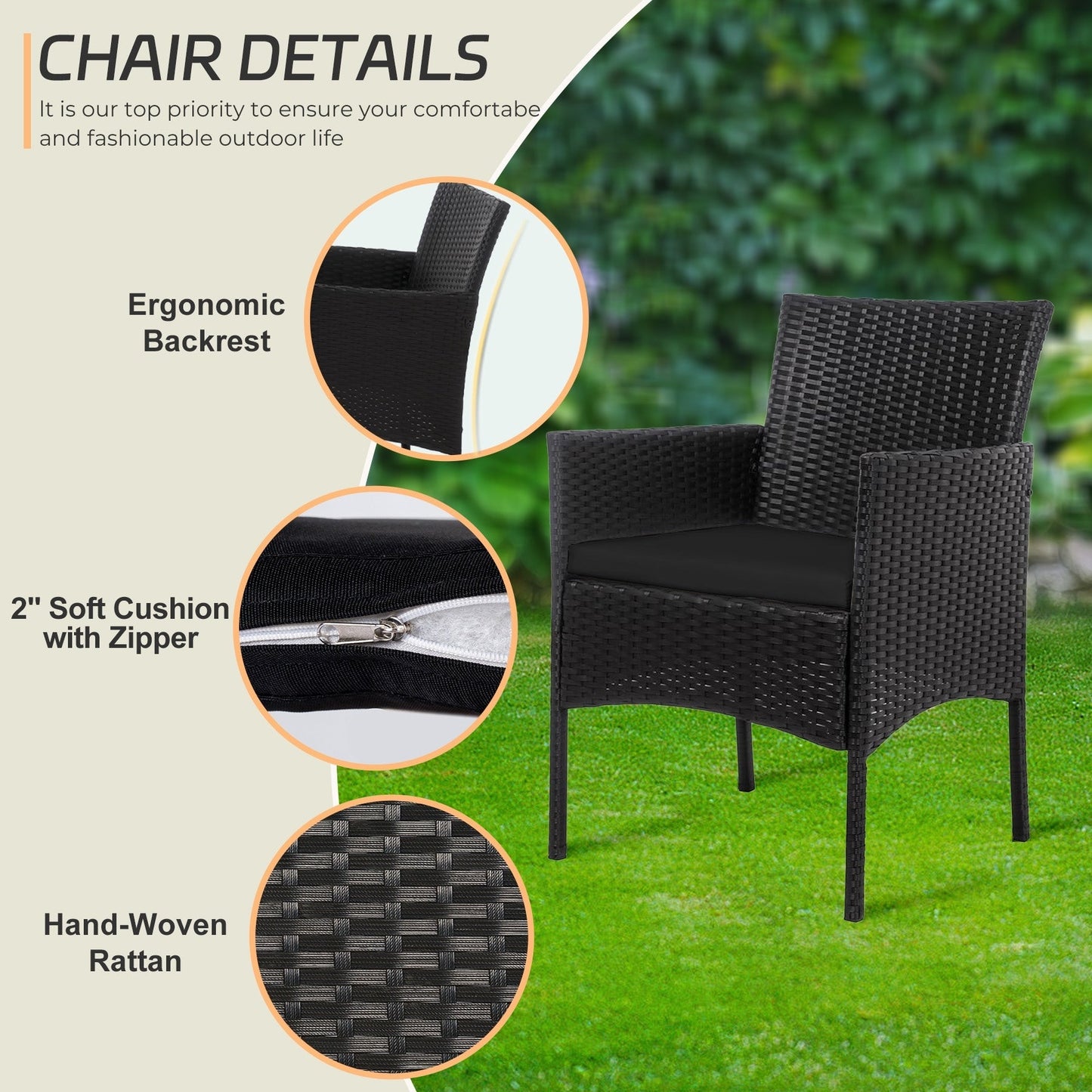 Ensemble de mobilier de jardin en résine tressée 4 pièces, canapé d'angle extérieur en rotin avec coussins