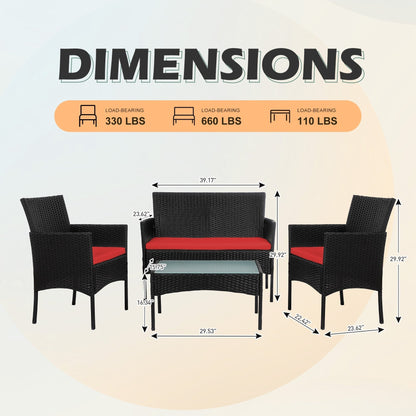 Ensemble de mobilier de jardin en résine tressée 4 pièces, canapé d'angle extérieur en rotin avec coussins