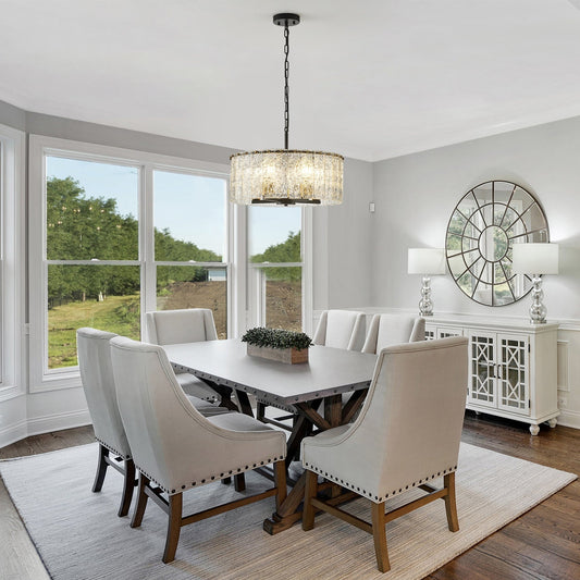 Lustre moderne rond à 5 lumières, style tambour, plafonnier semi-encastré classique, suspension pour îlot de cuisine ou salle à manger