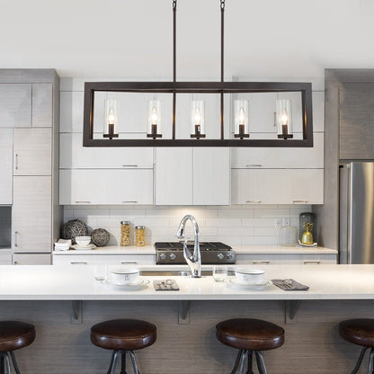 Lustre linéaire industriel moderne à 5 lumières pour salle à manger, style campagnard, cylindre en verre transparent, luminaires pour îlot de cuisine