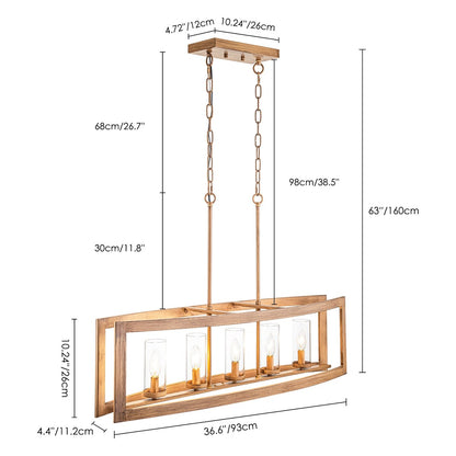 Suspension linéaire industrielle moderne du milieu du siècle à 5 lumières pour îlot de cuisine, lustre vintage rectangulaire en verre