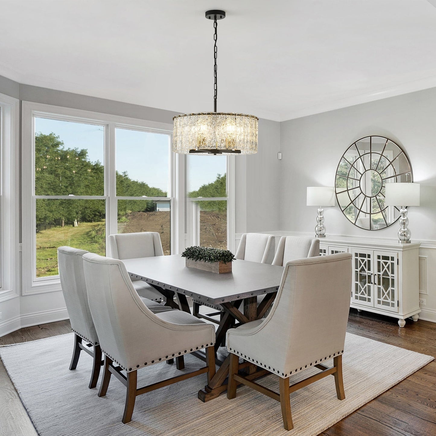 Lustre moderne rond à 5 lumières, style tambour, plafonnier semi-encastré classique, suspension pour îlot de cuisine ou salle à manger