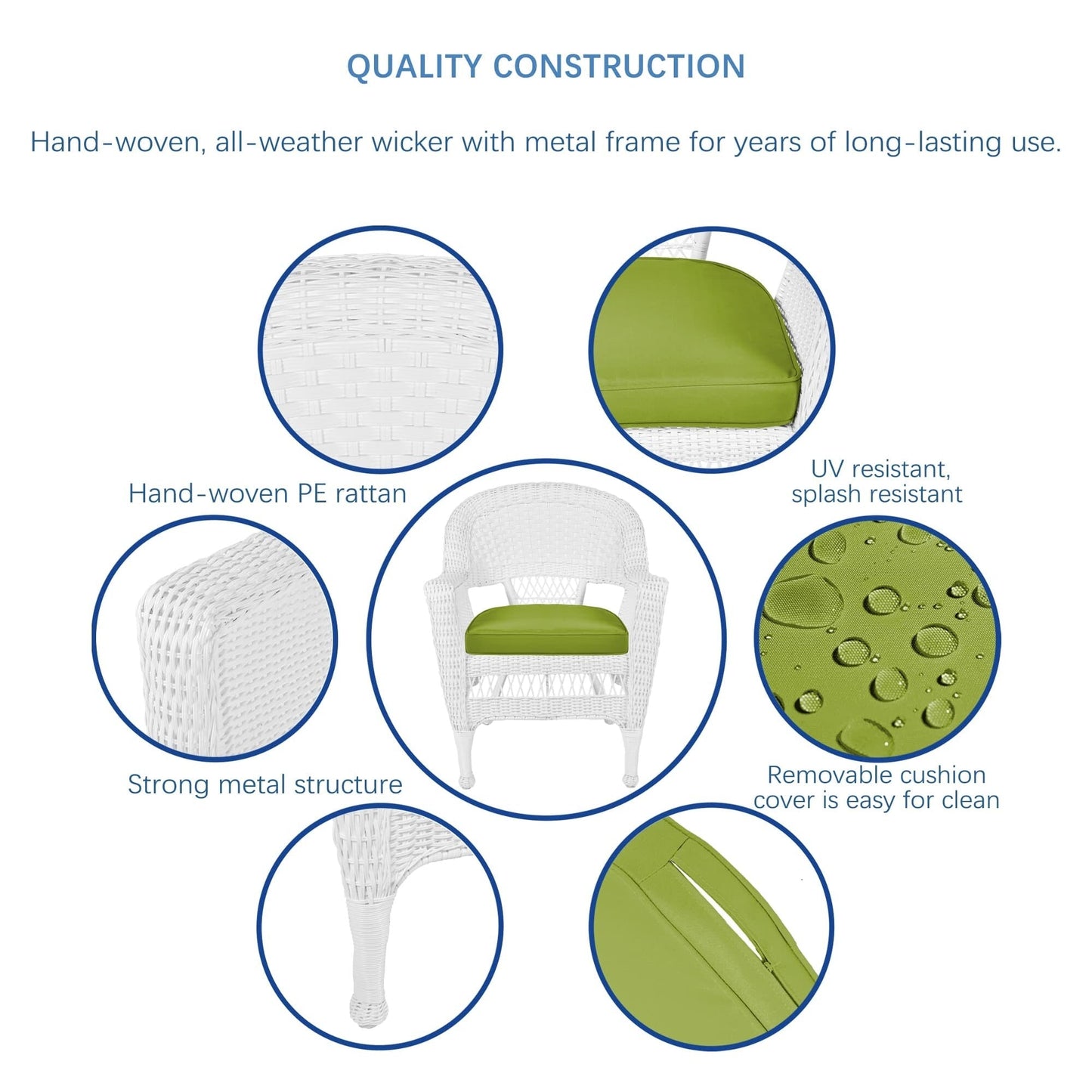 Ensemble de salle à manger 5 pièces en résine tressée blanche