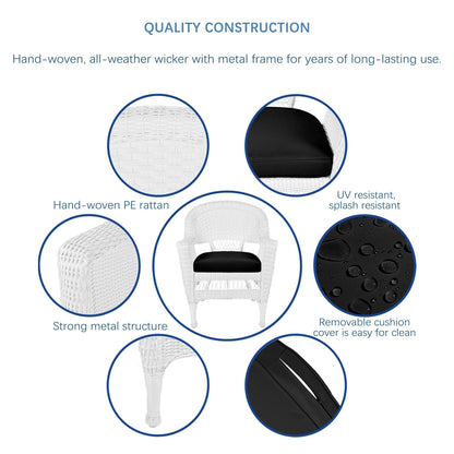 Ensemble de salle à manger 5 pièces en résine tressée blanche
