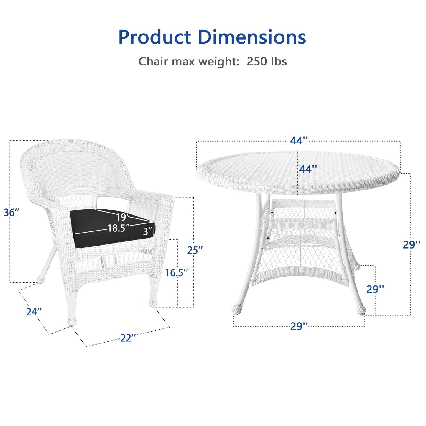 Ensemble de salle à manger 5 pièces en résine tressée blanche