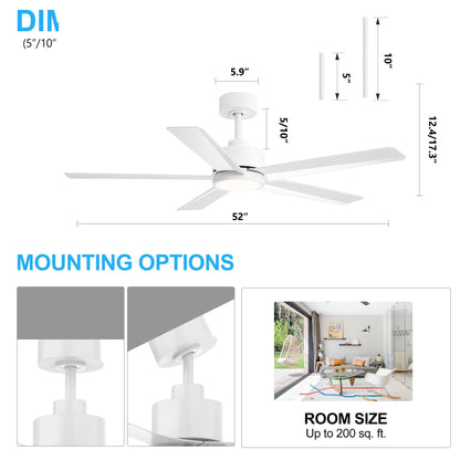 Ventilateur de plafond Breezary 65/52/42 à 5 pales avec éclairage LED, télécommande incluse.