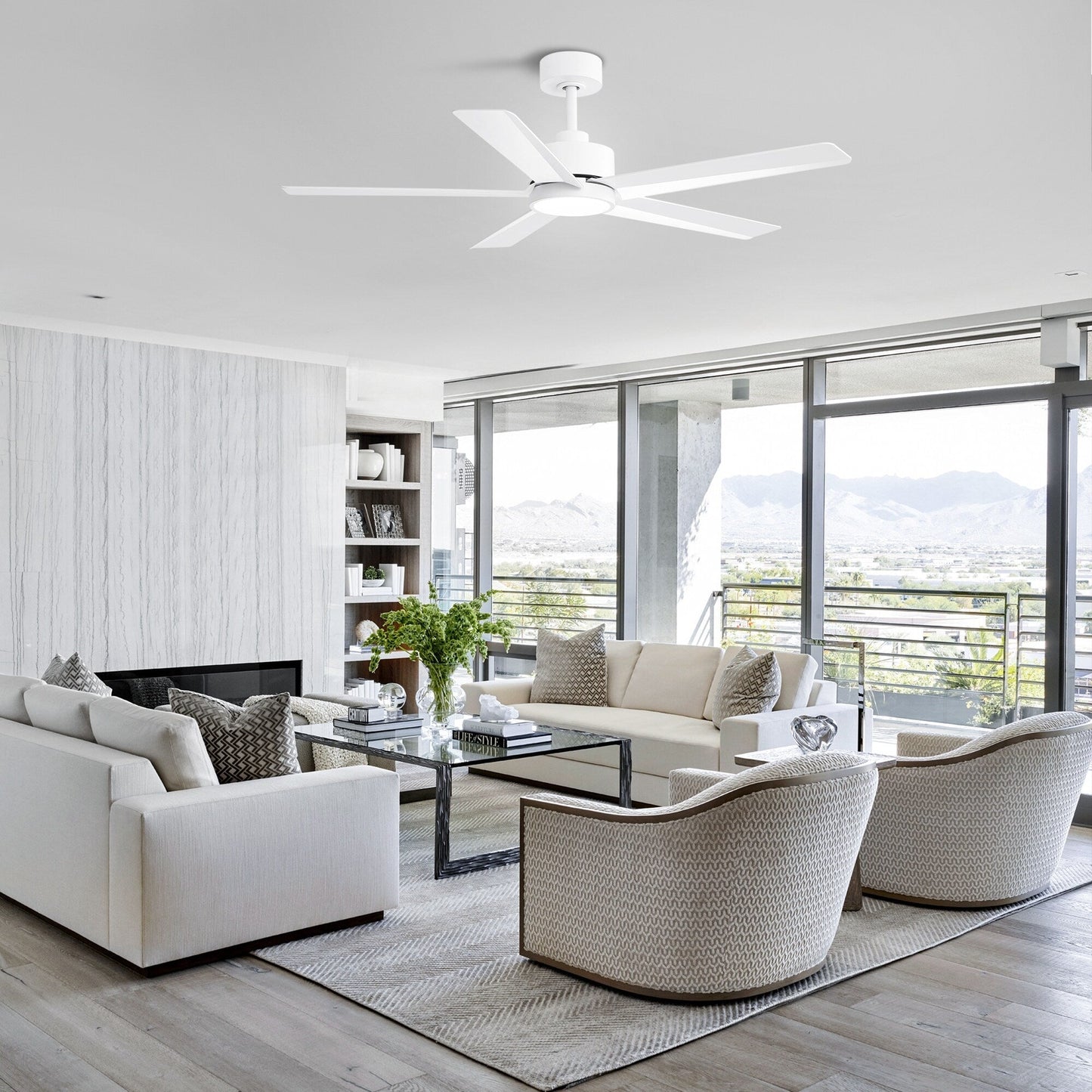 Ventilateur de plafond Breezary 65/52/42 à 5 pales avec éclairage LED, télécommande incluse.