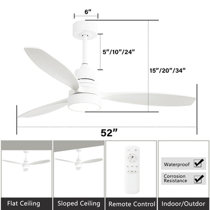Ventilateur de plafond LED intégré 48 et 52 pouces avec éclairage et télécommande, moteur CC réversible