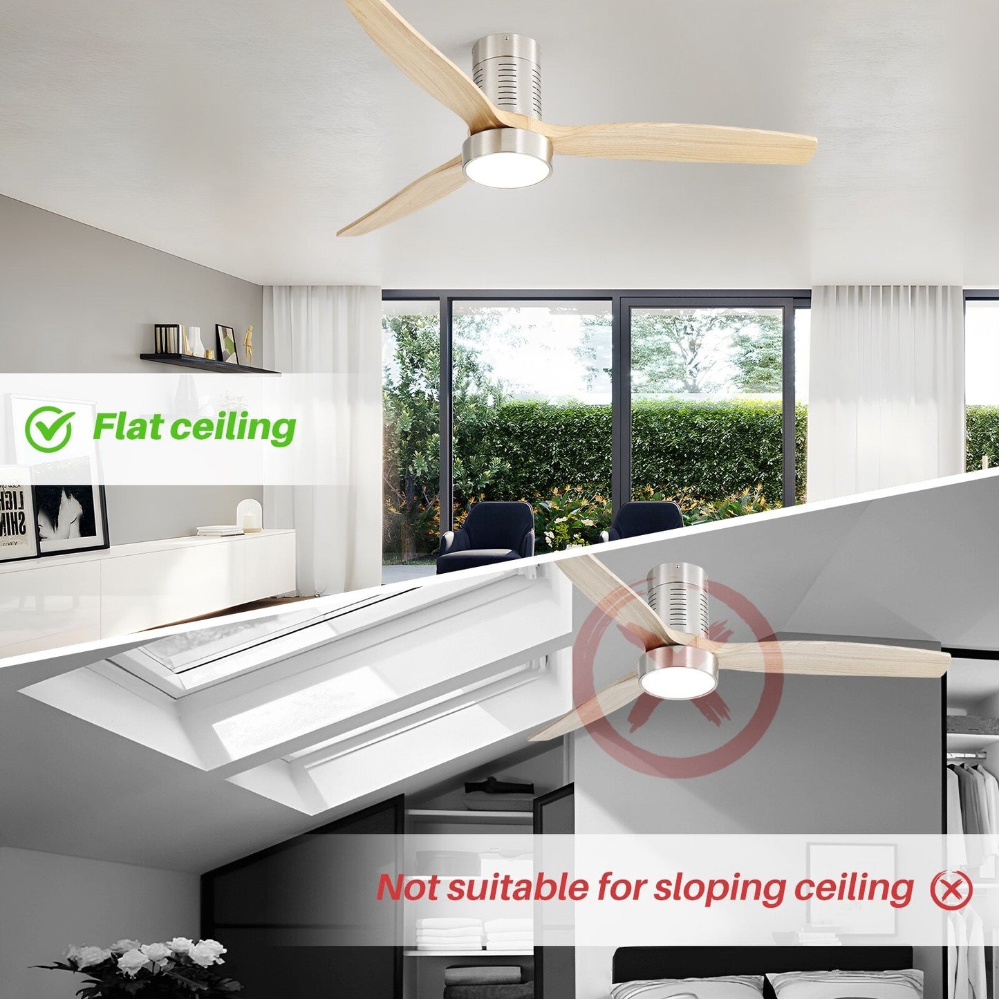 Ventilateur de plafond encastré de style campagnard de 132 cm (52 ​​pouces) avec lumière et télécommande, moteur CC réversible