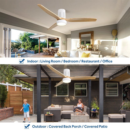 Ventilateur de plafond encastré de style campagnard de 132 cm (52 ​​pouces) avec lumière et télécommande, moteur CC réversible