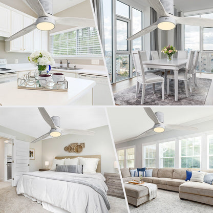 Ventilateur de plafond encastré de style campagnard de 132 cm (52 ​​pouces) avec lumière et télécommande, moteur CC réversible
