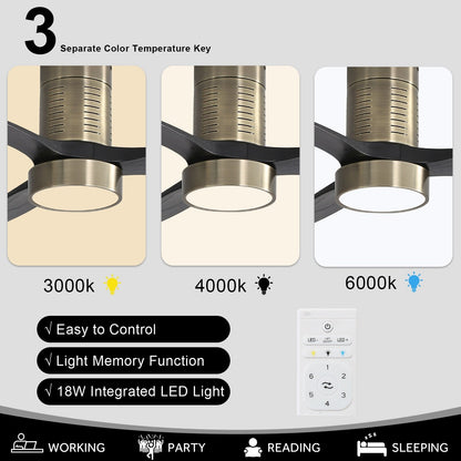 Ventilateur de plafond encastré de style campagnard de 132 cm (52 ​​pouces) avec lumière et télécommande, moteur CC réversible