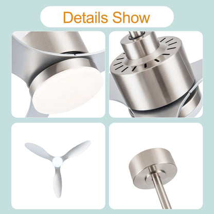 Ventilateur de plafond LED 52 pouces avec télécommande et éclairage (3 pales)