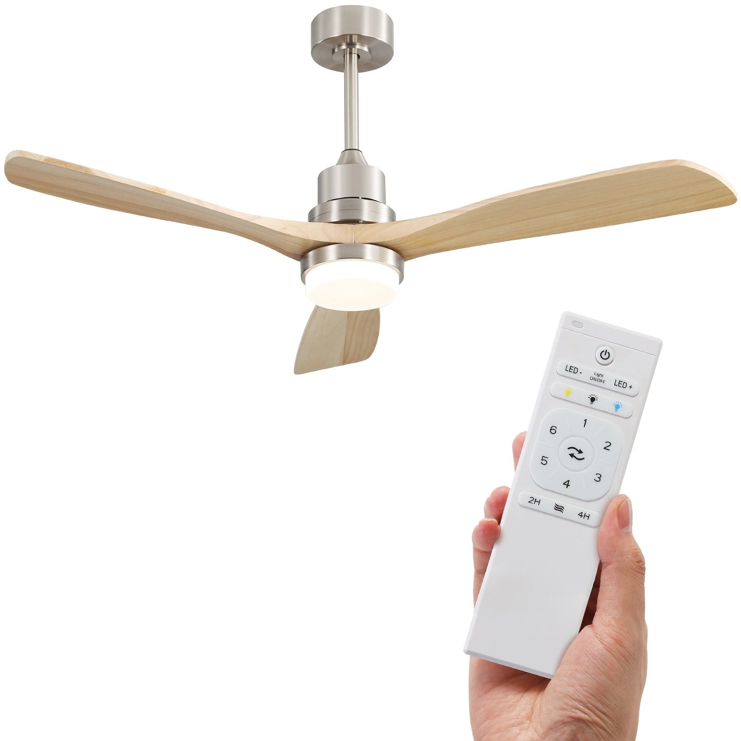 Ventilateur de plafond d'intérieur Sofucor 52 en bois avec éclairage intégré et télécommande (en option).