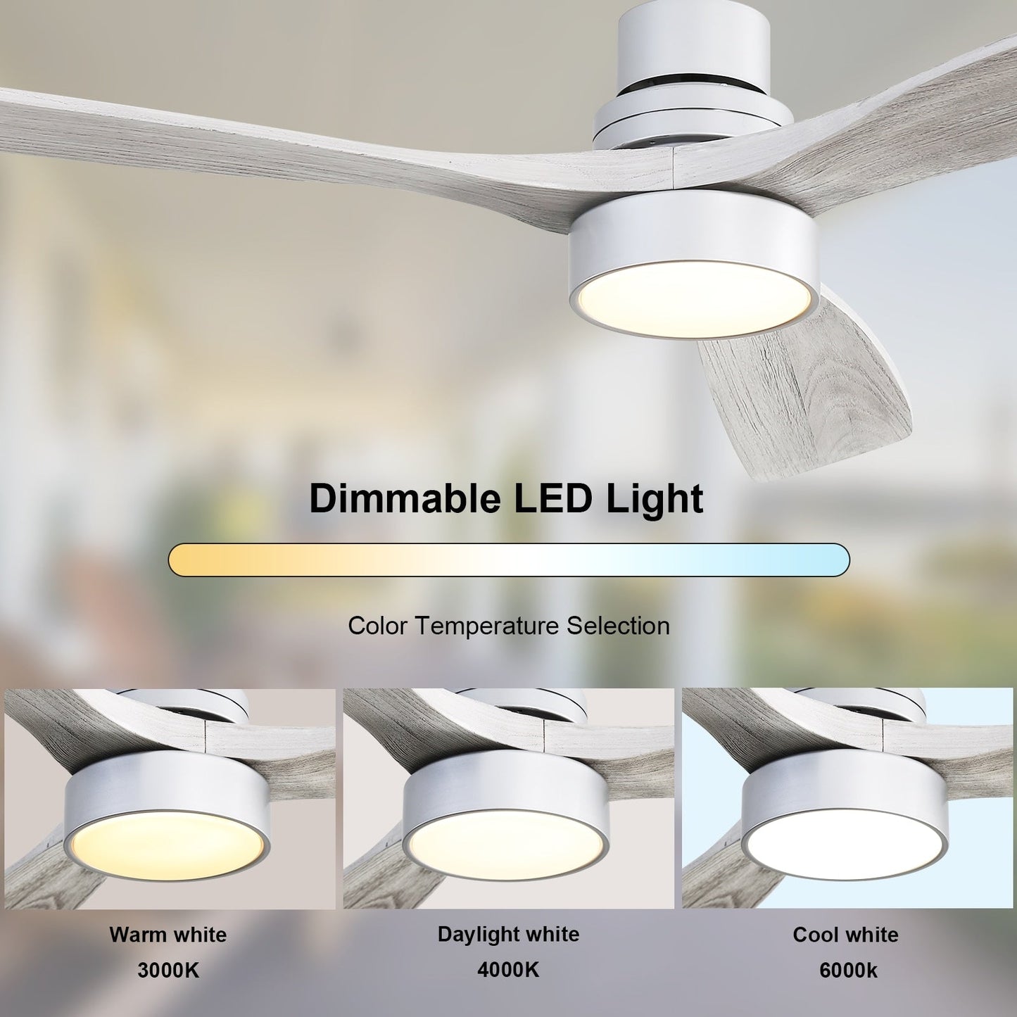 Ventilateur de plafond d'intérieur Sofucor 52 en bois avec éclairage intégré et télécommande (en option).