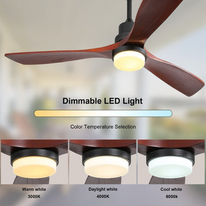 Ventilateur de plafond d'intérieur Sofucor 52 en bois avec éclairage intégré et télécommande (en option).