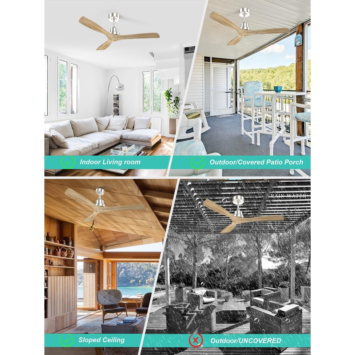 Ventilateur de plafond d'intérieur Sofucor 52 en bois avec éclairage intégré et télécommande (en option).