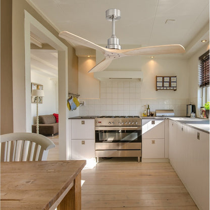 Ventilateur de plafond moderne de 132 cm (52 ​​pouces) en bois massif et ABS avec télécommande (sans éclairage), 6 vitesses de ventilation et flux d'air réversible.