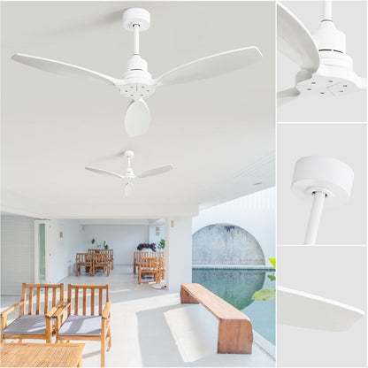 Ventilateur de plafond moderne de 132 cm (52 ​​pouces) en bois massif et ABS avec télécommande (sans éclairage), 6 vitesses de ventilation et flux d'air réversible.