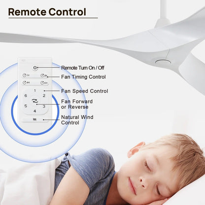 Ventilateur de plafond moderne de 132 cm (52 ​​pouces) en bois massif et ABS avec télécommande (sans éclairage), 6 vitesses de ventilation et flux d'air réversible.