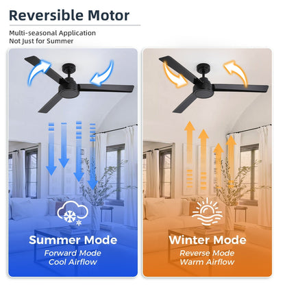 Ventilateur de plafond moderne de 132 cm (52 ​​pouces) en bois massif et ABS avec télécommande (sans éclairage), 6 vitesses de ventilation et flux d'air réversible.