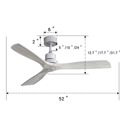 Ventilateur de plafond moderne de 132 cm (52 ​​pouces) en bois massif et ABS avec télécommande (sans éclairage), 6 vitesses de ventilation et flux d'air réversible.