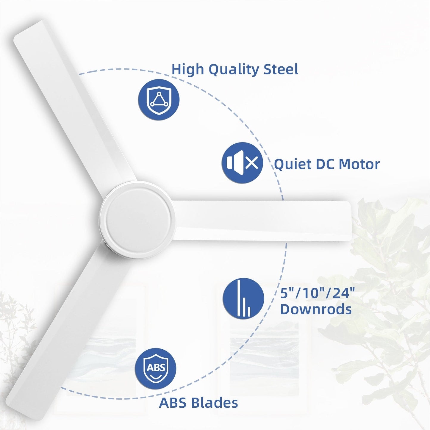 Ventilateur de plafond moderne de 132 cm (52 ​​pouces) en bois massif et ABS avec télécommande (sans éclairage), 6 vitesses de ventilation et flux d'air réversible.