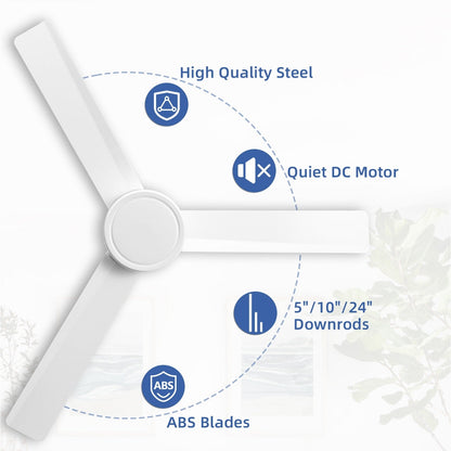 Ventilateur de plafond moderne de 132 cm (52 ​​pouces) en bois massif et ABS avec télécommande (sans éclairage), 6 vitesses de ventilation et flux d'air réversible.
