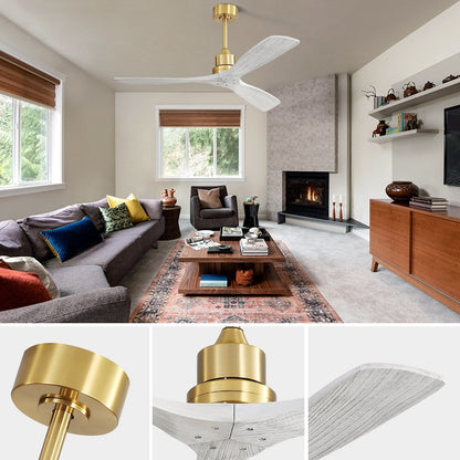 Ventilateur de plafond moderne de 132 cm (52 ​​pouces) en bois massif et ABS avec télécommande (sans éclairage), 6 vitesses de ventilation et flux d'air réversible.