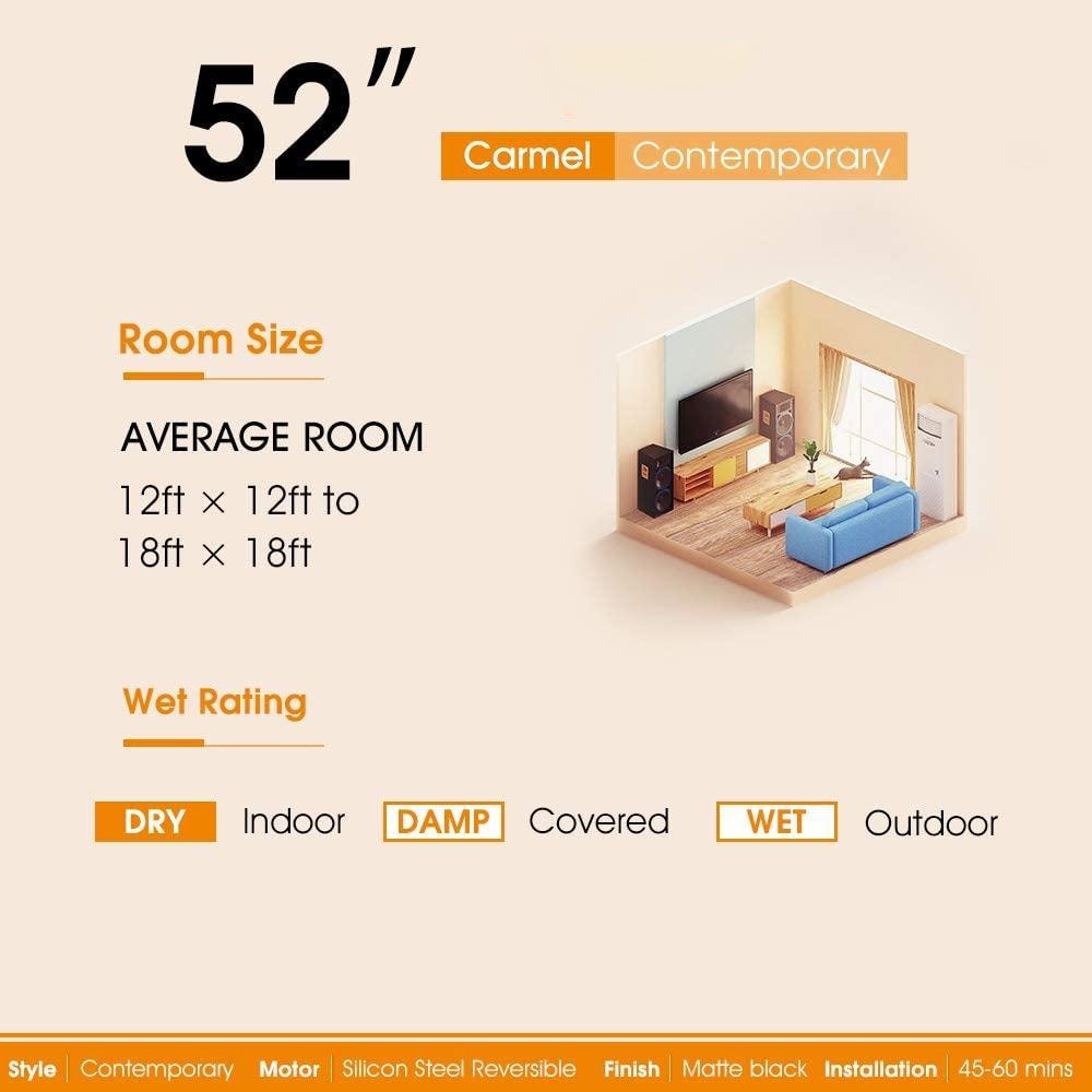 Ventilateur de plafond moderne de 132 cm (52 ​​pouces) en bois massif et ABS avec télécommande (sans éclairage), 6 vitesses de ventilation et flux d'air réversible.