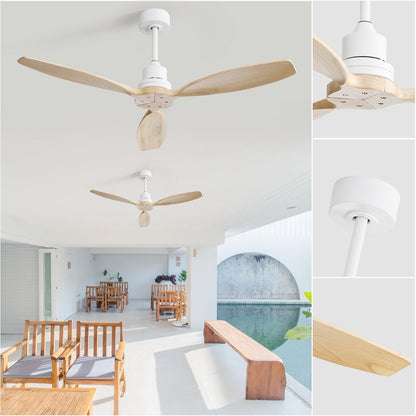 Ventilateur de plafond moderne de 132 cm (52 ​​pouces) en bois massif et ABS avec télécommande (sans éclairage), 6 vitesses de ventilation et flux d'air réversible.
