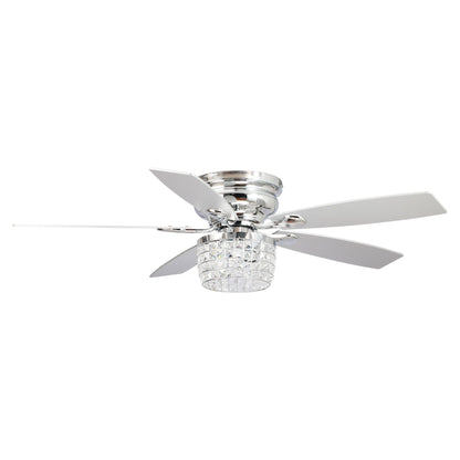 Ventilateur de plafond encastré 52 pouces en chrome cristal avec kit d'éclairage et télécommande