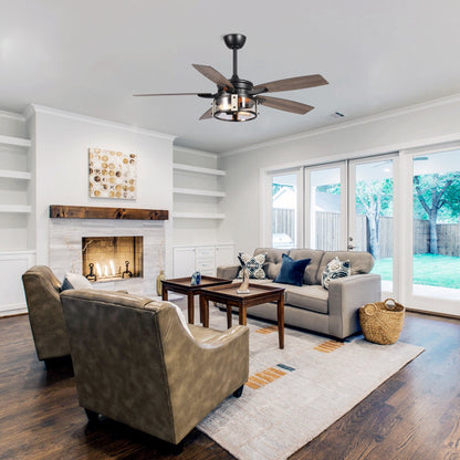 Ventilateur de plafond d'intérieur rustique en bois noir à 5 pales de 52 pouces avec télécommande