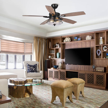 Ventilateur de plafond décoratif industriel en verre noir bullé de 52 pouces avec télécommande et kit d'éclairage