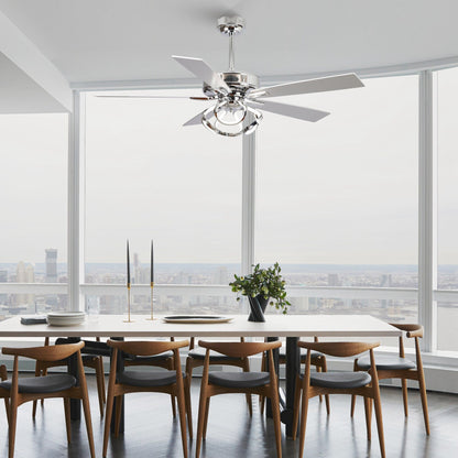 Ventilateur de plafond intérieur moderne chromé/noir de 52 pouces avec éclairage LED à intensité variable et télécommande