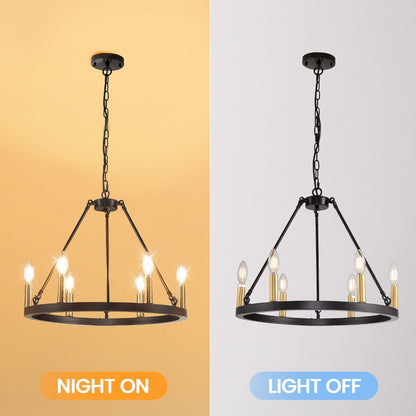 Lustre rond de 54 pouces en forme de roue de chariot avec 24 lumières