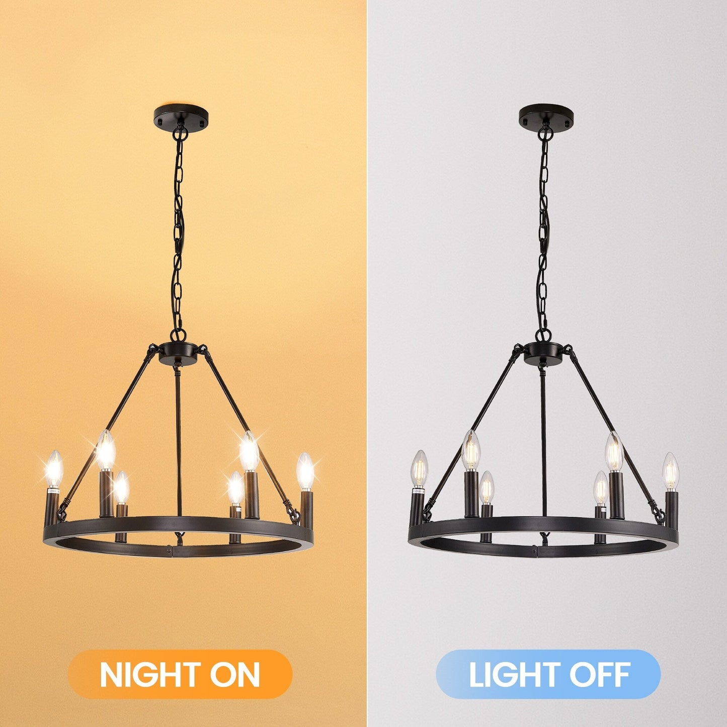 Lustre rond de 54 pouces en forme de roue de chariot avec 24 lumières