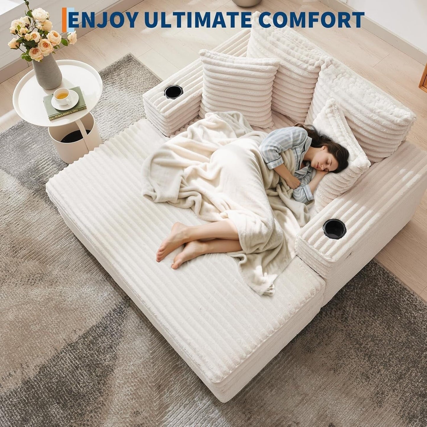 Canapé-lit rembourré de 137 cm avec coussins et accoudoirs, fauteuil de bar surdimensionné d'intérieur, canapé-lit confortable en velours côtelé