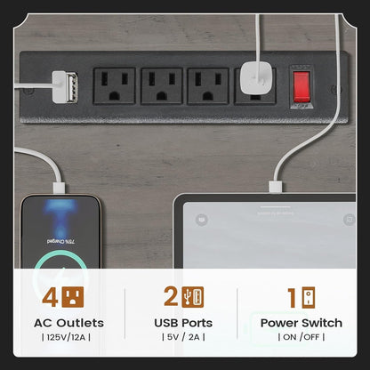 Bureau de direction de style campagnard, bureau à domicile avec tiroir pour dossiers suspendus, support pour écran, prise électrique