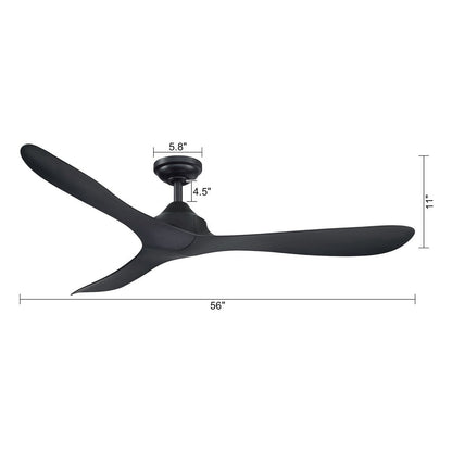 Ventilateur de plafond moderne noir à 3 pales de 56 pouces avec télécommande
