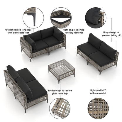 Ensemble de sièges d'extérieur modulables 6 personnes avec coussins