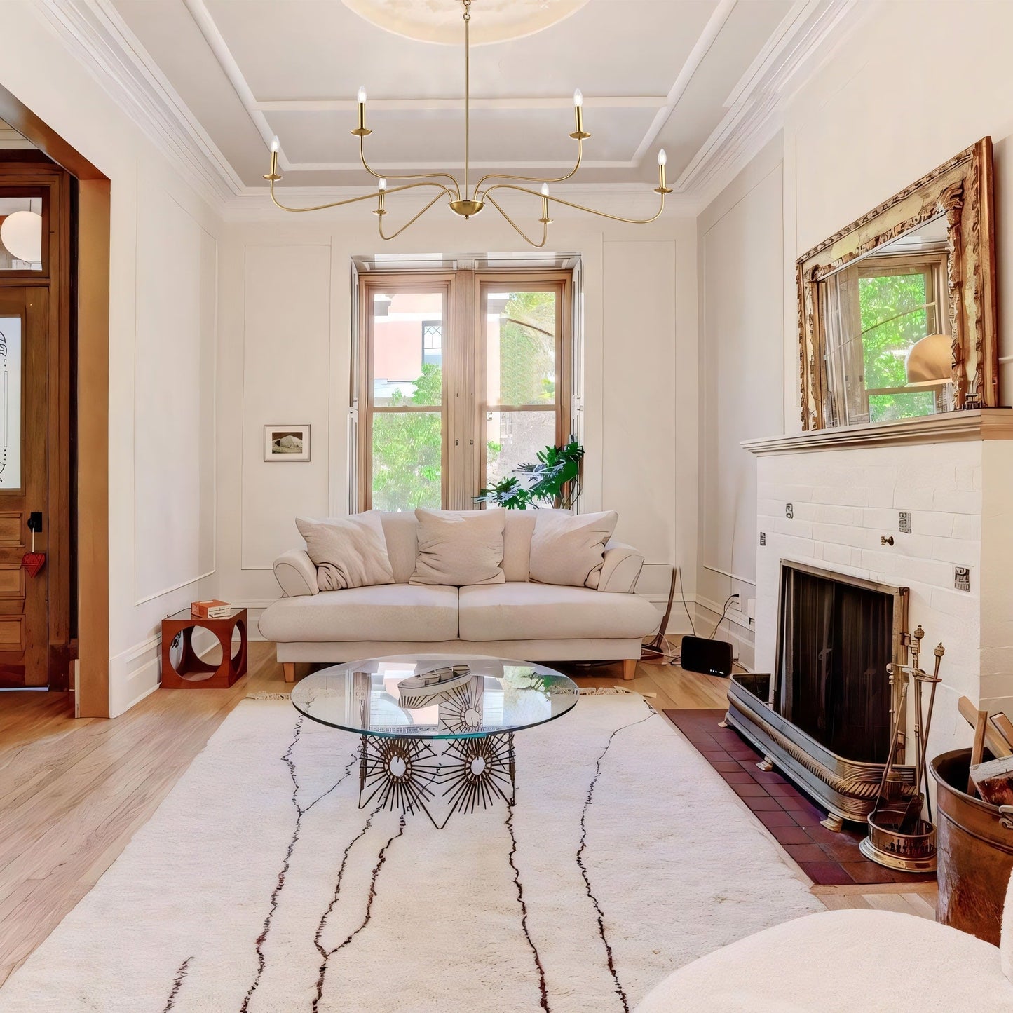 Lustre minimaliste à 6 lumières de 162,5 cm (64 pouces) en noir mat/or/chrome - Non disponible