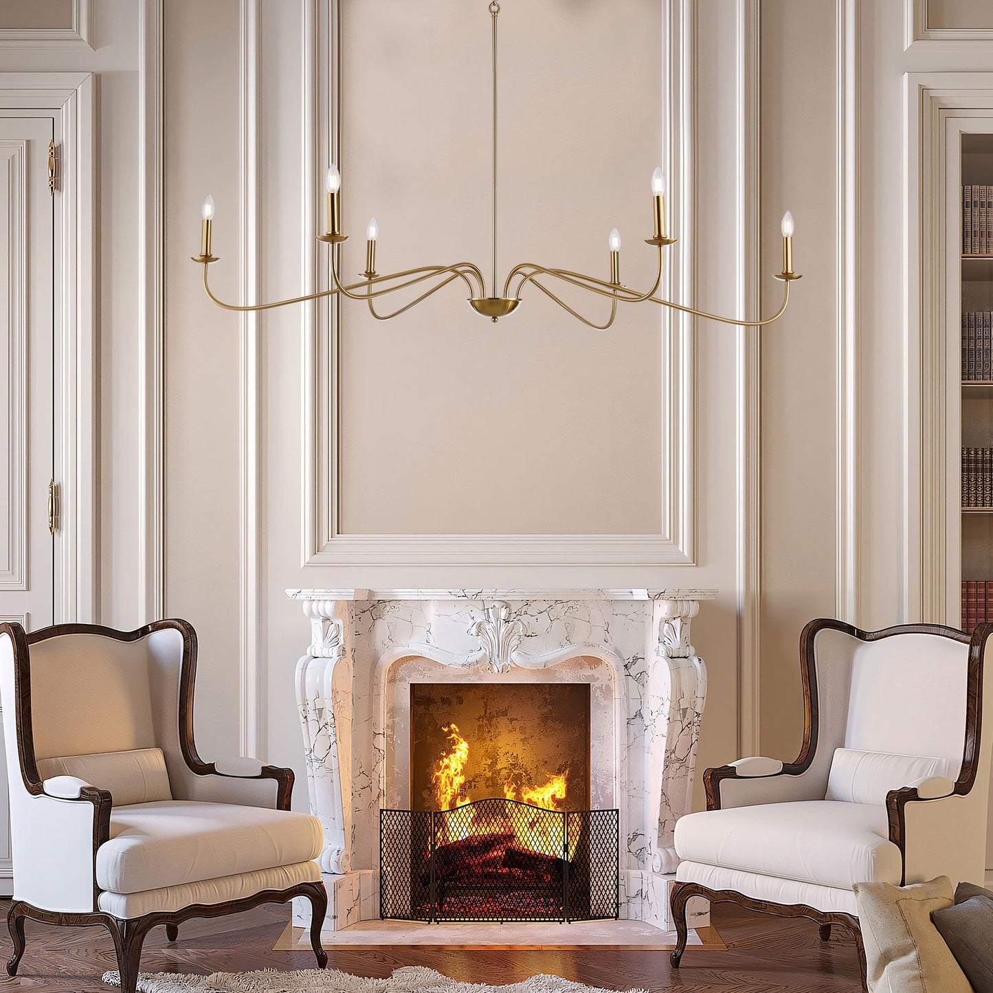 Lustre minimaliste à 6 lumières de 162,5 cm (64 pouces) en noir mat/or/chrome - Non disponible