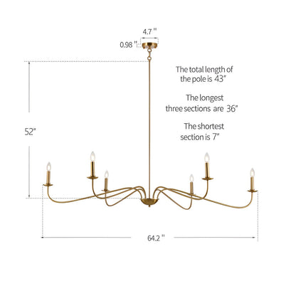 Lustre minimaliste français classique à 6 lumières avec éclairage de style bougie
