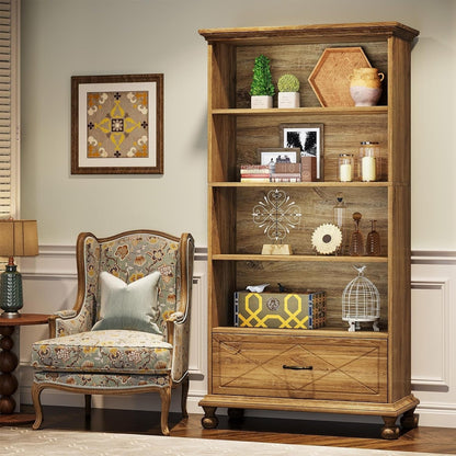 Bibliothèque à 6 étagères avec tiroir, étagère de 71 livres pour salon